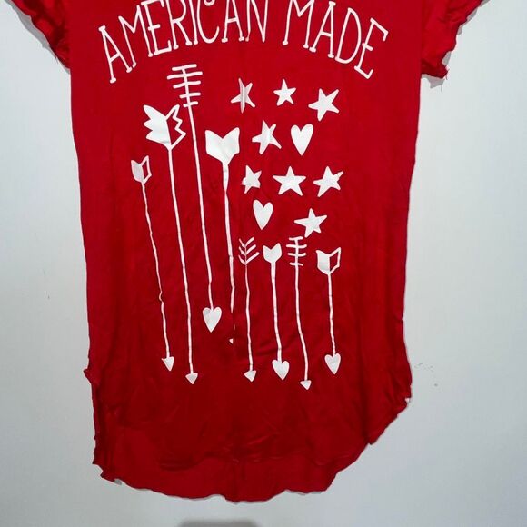 Electric Pink Women's Red American Made Graphic Ruffle Sleeve T-Shirt Medium NWT - Picture 2 of 7